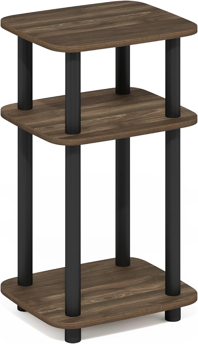 Furinno Just 3-Tier Turn-N-Tube Curve End Table, Side Table, 1-Pack, Columbia Walnut/Black