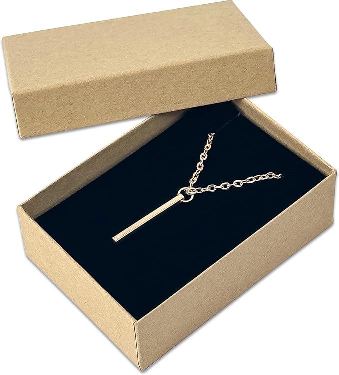 TheDisplayGuys - 24-Pack Cardboard Kraft Paper Jewelry Gift Boxes w. Velvet Padding - Necklace/Pendant - Kraft Brown - #32 (3.3" x 2.3" x 1.0")