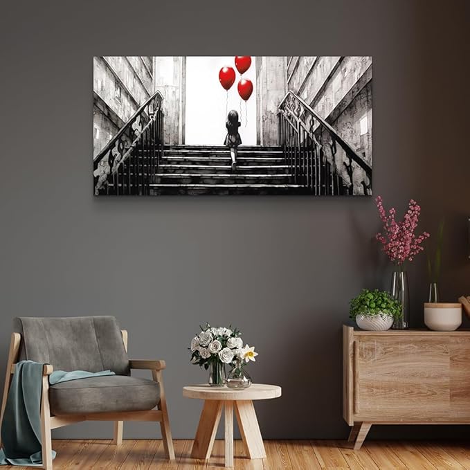 Lapremoly Large Canvas Wall Art For Bedroom Wall Decor For Living Room Office Decor Banksy Black And White Abstract Wall Painting Kid Graffiti Street Pictures Artwork Girl Room Home Decorations