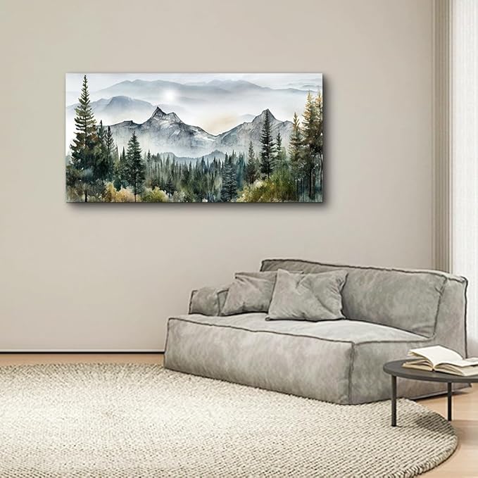 Lapremoly Wall Art For Living Room Canvas Wall Decorations For Bedroom Modern Office Wall Decor Abstract Mountain Scenery Paintings Misty Forest Landscape Wall Pictures Artwork Home Decorations