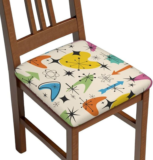 Seat Covers for Dining Room Chairsset of Set of 4, 1950'S Mid Century Modern Stretch Chair Seat Covers Cushion Slipcovers for Kitchen Office
