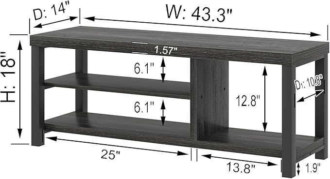 FOLUBAN Entryway Bench, Rustic Wood Shoe Storage Bench for Hallway Front Door Entrance, Industrial Indoor Bench for Bedroom Living Room, Dark Gray, 43.3 Inch