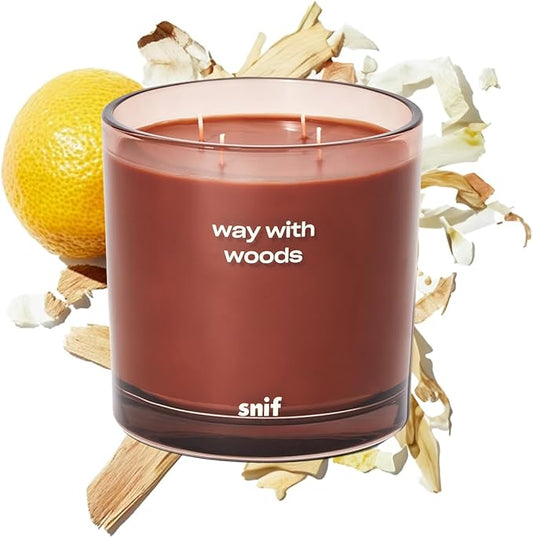 Way with Woods Luxury Scented Candle by Snif, Inviting and Crisp Scent, 200+ Hours, 100% Cotton Fiber Wicks, Soy Wax Blend, Non-Toxic, Vegan, 50 oz