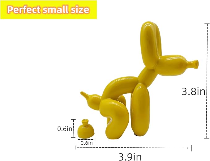 Balloon Dog Mini Poop Dog Decoration Desktop in Living Room Art Animal Small Statue，Bookshelf Decor(Yellow)