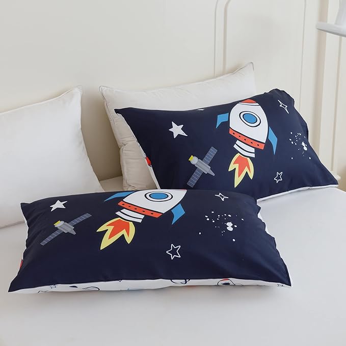RYNGHIPY Kids Comforter Set Queen Size, Cute Space Rocket Bedding Set for Boys Girls, Teen Boy Bedding (Space Rocket, Queen)
