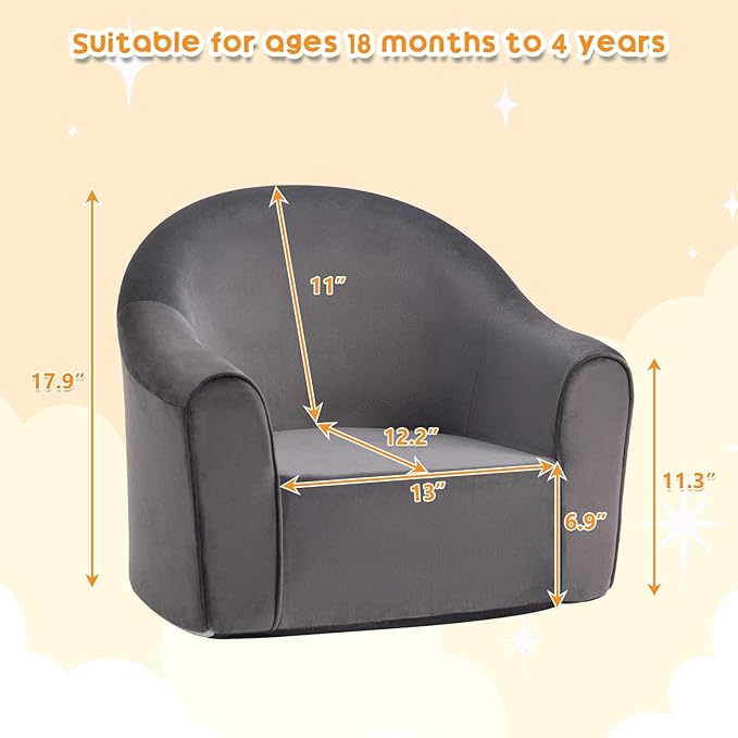 ALIMORDEN Adorable Toddler Chair, Snuggly Foam Seat for Little Ones with Removable Washable Cover - Soft Reading Couch for Boys and Girls, Grey