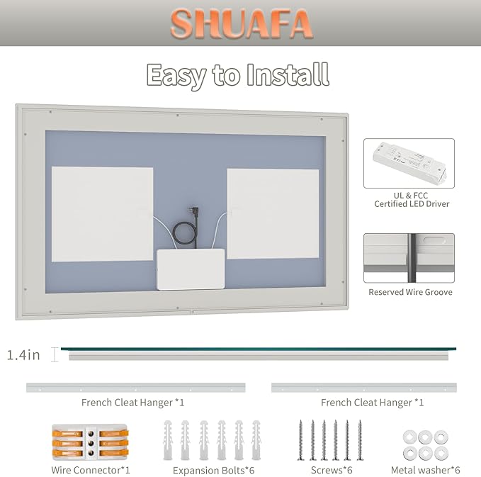 LED Mirror for Bathroom, 55x36 Inch Backlit + Front Lighted Bathroom Vanity Mirror with Lights, Double Light Strips, 3 Colors, Shatter-Proof, Anti-Fog and Brightness Memory