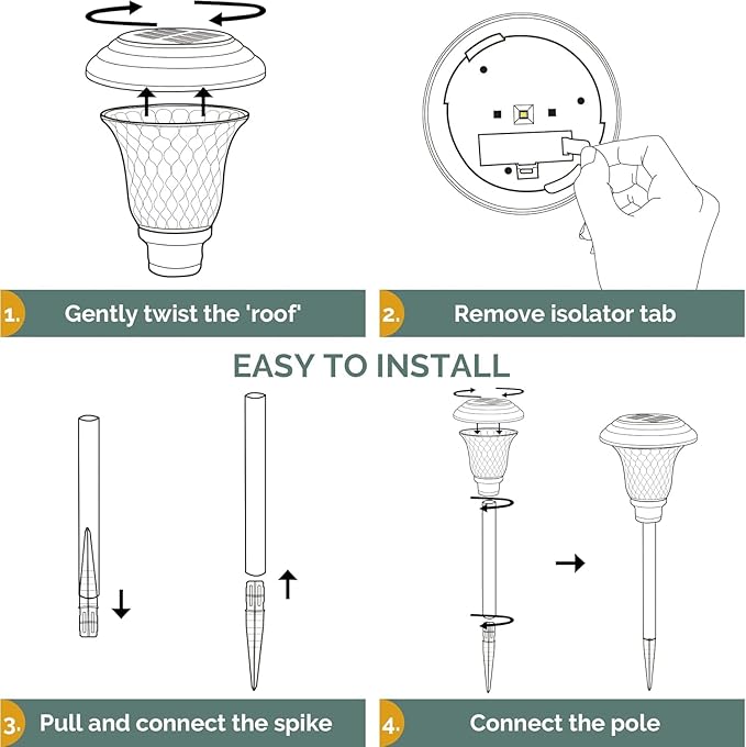 GIGALUMI 8 Pack Solar Pathway Lights, Solar Garden Lights Outdoor Warm White, Waterproof Led Path Lights for Yard, Patio, Landscape, Walkway (Brown)