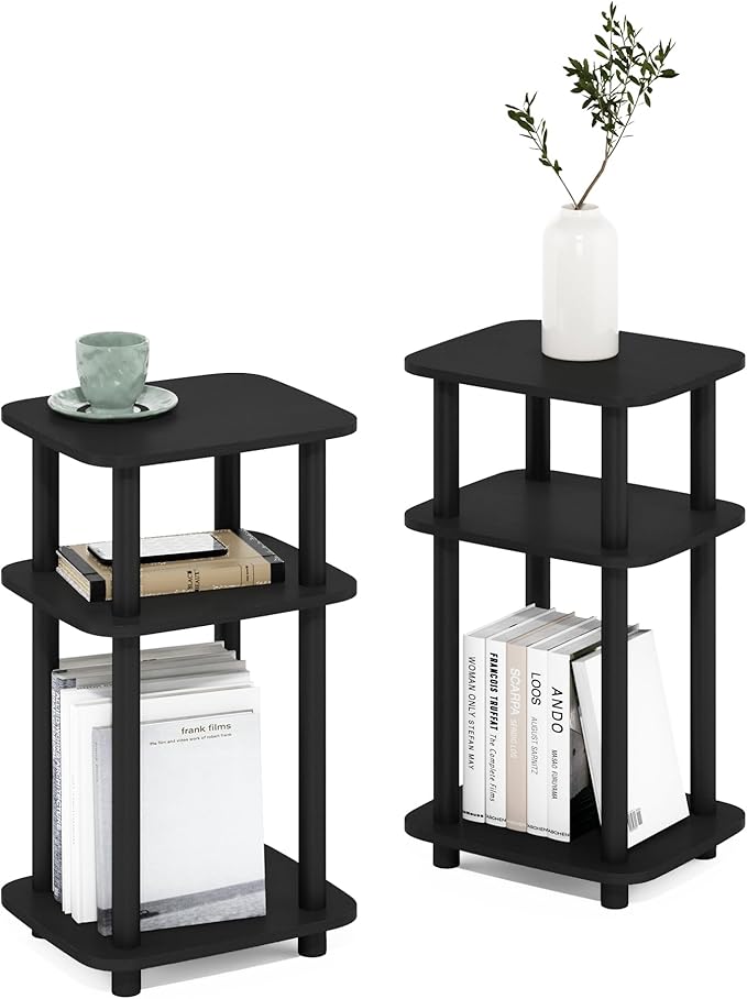 Furinno Just 3-Tier Turn-N-Tube Curve End Table, Side Table, 2-Pack, Americano/Black