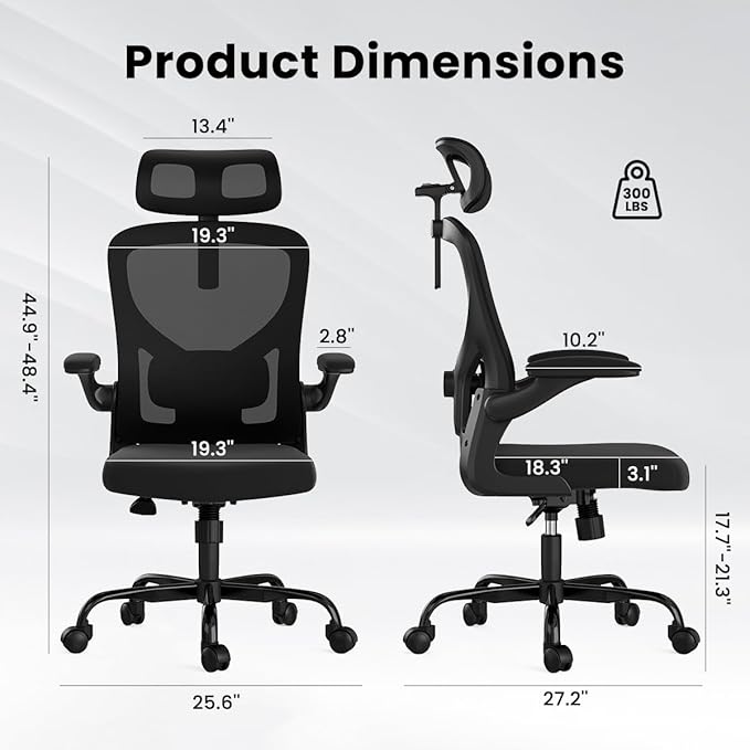 Soohow Ergonomic Office Chair,Home Office Desk Chair with Adjustable Lumbar Support Armrests,Comfy Computer Desk Chair with Headrest,for Home and Office, Black & Black