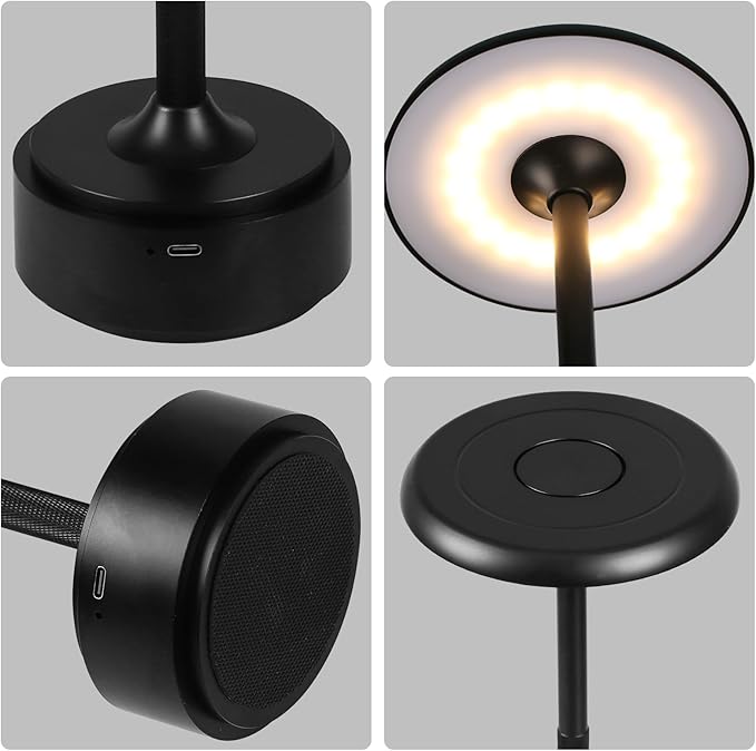 Small Table Lamp With 5200mah Battery - Rechargeable Desk Lamp For Cozy Nights, Usb-C Fast Charging & Stepless Dimming, Cordless Table Lamp With 3 Lighting Modes For Bedroom, Office & Travel(Black)