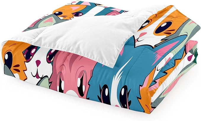 Cat Twin Comforter Set for Girls - Neon Cat Bedding Set for Girls Bedroom, Twin Size