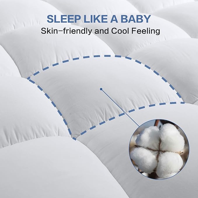 COHOME Full Size Mattress Topper Extra Thick Cooling Mattress Pad 400TC Cotton Top Plush Down Alternative Fill Pillow Top Mattress Cover with 8-21 Inch Deep Pocket (54x75 Inches, White-Classic)