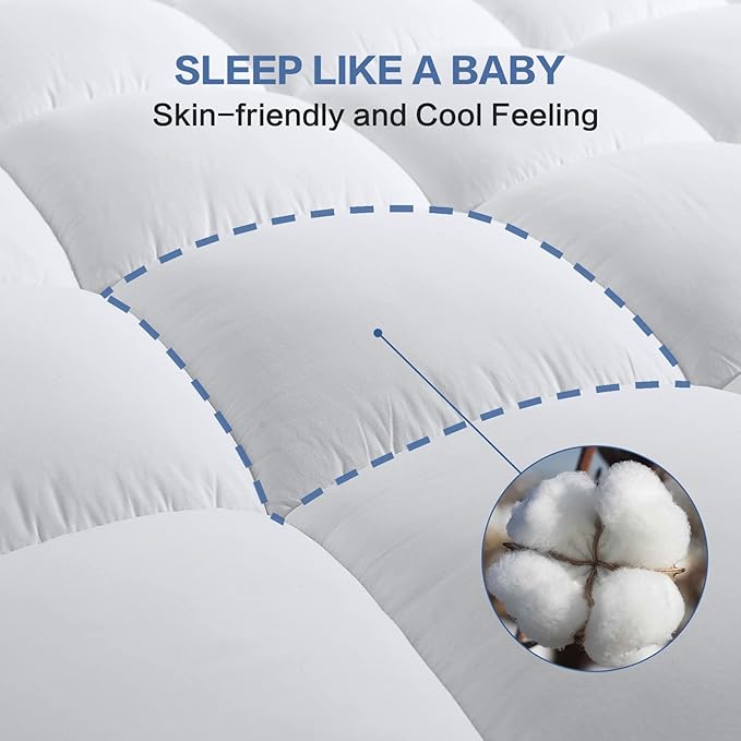COHOME King Size Mattress Topper Extra Thick Cooling Mattress Pad 400TC Cotton Top Plush Down Alternative Fill Pillow Top Mattress Cover with 8-21 Inch Deep Pocket (78x80 Inches, White-Classic)