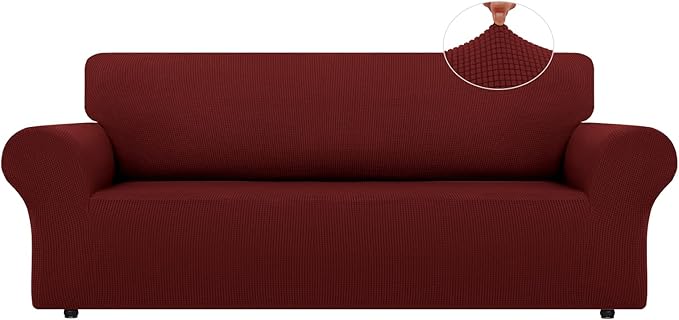LURKA Stretch Oversized Sofa Slipcovers 1 Piece Couch Covers for 3 Cushion Couch Sofa Furniture Protector Full Sofa Covers with Elastic Bottom for Kids and Pet (X-Large,Dark Red)