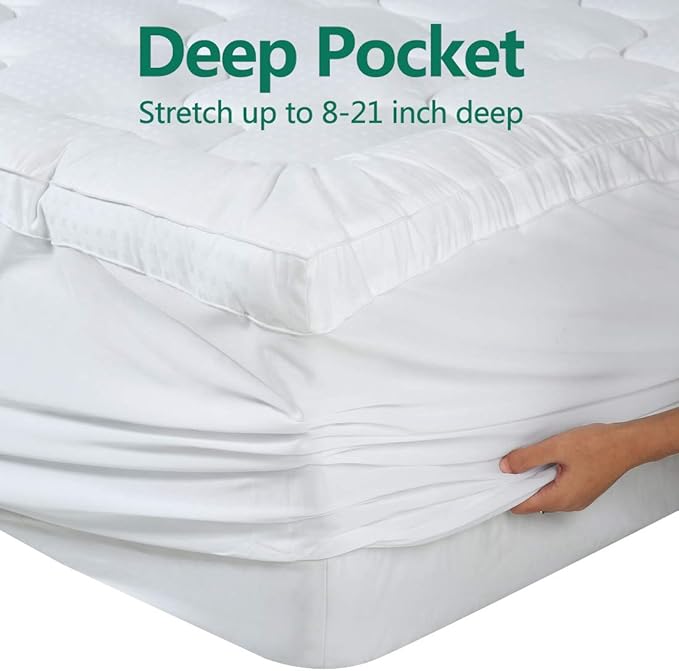 COHOME Mattress Topper Queen 1300 GSM Extra Thick Cooling Mattress Pad 400TC Cotton Top Plush Down Alternative Fill Pillow Top Mattress Cover (60x80 Inches, White-Luxury)