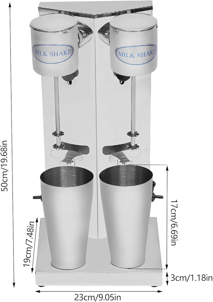 Milkshake Maker, Commercial Milk Shake Machine, Commercial Stainless Steel Milk Shaking Machine With Double Head Drink Mixer, With 2Pcs 65ml Cups