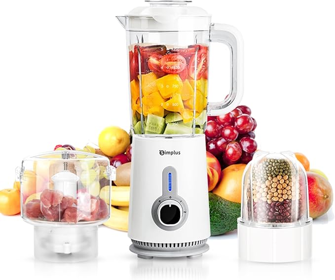 Simplus 3 in 1 Blender and Food Processor Combo for Kitchen, Small Electric Food Chopper, Meat and Vegetable Grinder, 380W High Speed 5 Cup Blenders with 2 Speeds and Pulse for Smoothies and Shakes