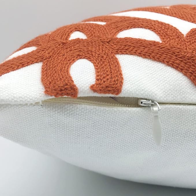 Alysheer Embroidered Lumbar Decorative Throw Pillow Cover 12"x 20", Classic Boho Mandala Embroidery Pattern Cotton Rectangular Cushion Case for Sofa Couch Living Room Bedroom(Burnt Orange)