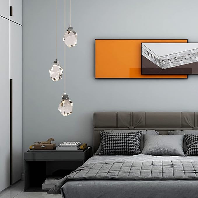 Modern Crystal Chandeliers, Round Raindrop Dimmable Pendant Lights Kitchen Island, Luxury Chrome Ceiling Hanging Lamp for Farmhouse Foyer Bedroom Entryway Dining Room (Round 3-Lights)