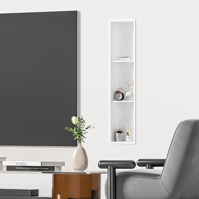 Stainless Steel Shower Niche 8" X 36", No Tile Needed Wall Niche Three-Tier, Recessed Shower Shelf for Bathroom Storage, Matte White