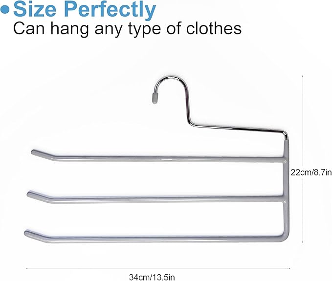 Pants Hangers 4 Pack, Multi Hangers for Pants and Jean 3 Tier Non Slip Metal Pants Hangers Space Saving, Clothes Closet Storage Organizer for Pants Jeans Skirts Tie Trousers Scarf
