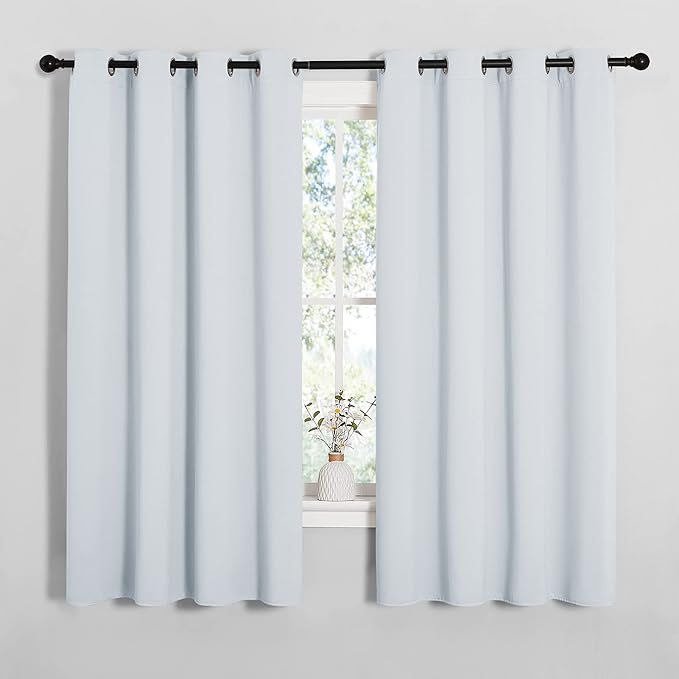 NICETOWN Room Darkening Draperies Curtains Panels, Window Treatment Thermal Insulated Grommet Room Darkening Curtains/Drapes for Bedroom (Greyish White, 2 Panels, 55 by 68)