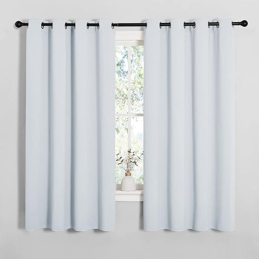 NICETOWN Blackout Curtain Panels for Bedroom, Greyish White, 2 Panels, W55 x L57-inch, Grey, Thermal Insulated Grommet Top Blackout Draperies and Drapes for Basement