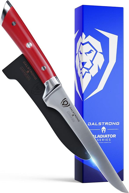 Dalstrong Boning Knife - 6 inch - Gladiator Series - High Carbon German Steel - Crimson Red ABS Handle - Meat Carving, Trimming, Deboning - w/Sheath - NSF Certified