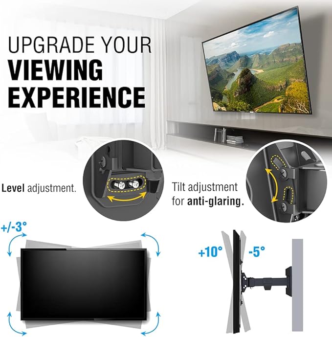 ELG Full Motion TV Wall Mount for TVs 26'' to 65'', Holds up to 66.1lbs, Articulating Arms Swivels Tilt Extension, Max VESA 400x400mm, FULL40, Steel, Black