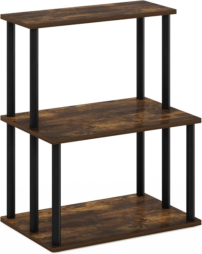 Furinno Turn-N-Tube 3-Tier Toolless Kitchen Storage Shelf, Amber Pine/Black