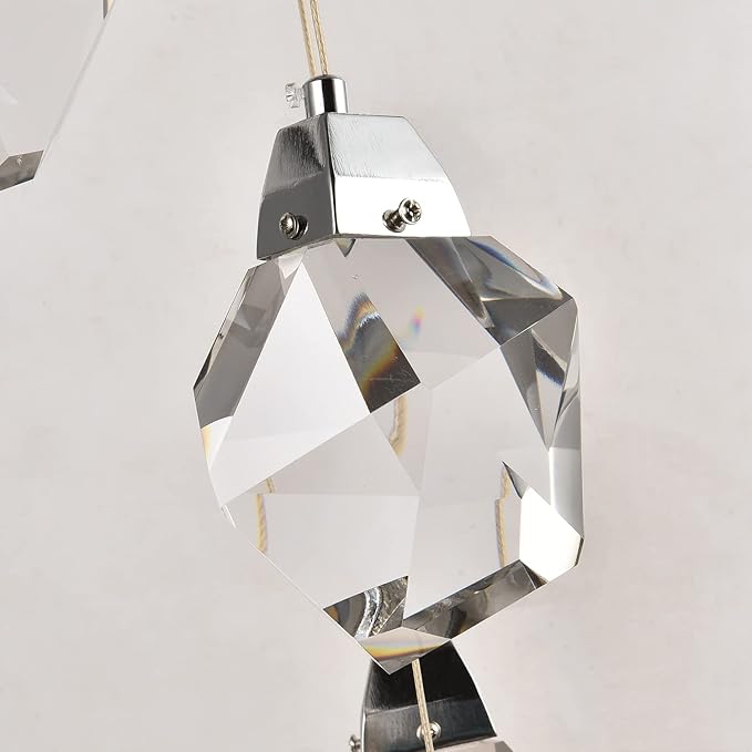 Modern Dimmable Pendant Light Fixtures, Single Crystal Hanging Lamp, Small Round Chrome Chandelier for Dining Room Living Room Bedroom Bathroom Kitchen Island (Round 1-Light)