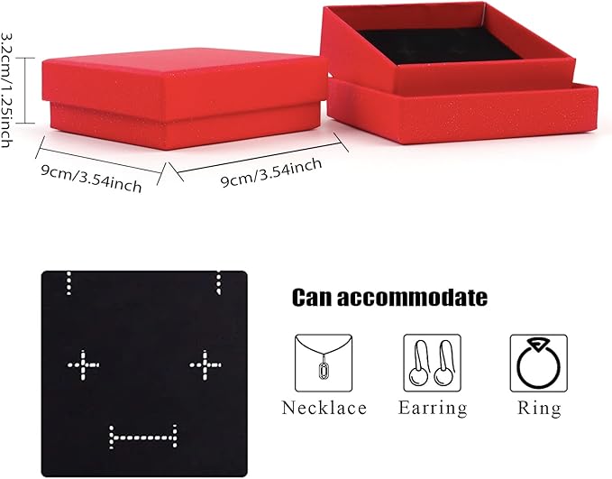 Gift Box Necklace Earring Ring Box Gift Box,12 Pieces Square Cardboard Jewelry Gift Boxes,Cotton Filled Cardboard Paper Jewelry Box Gift Case (3.5x3.5x1.25 Inches) (Red)