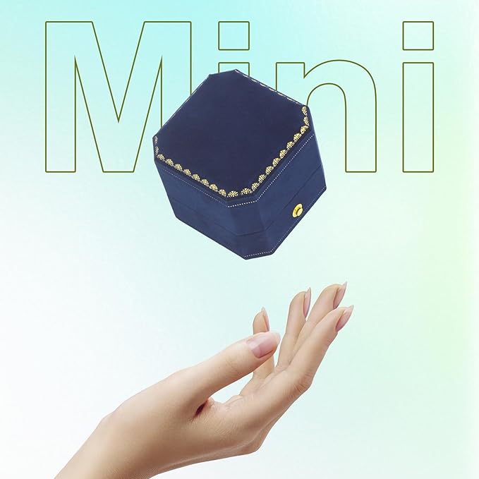 Jewelry Ring Box Small Travel Jewelry Box, Velvet Wedding Ring Box for Business, Engagement, Wedding, Bridesmaid and Holiday Events - Blue