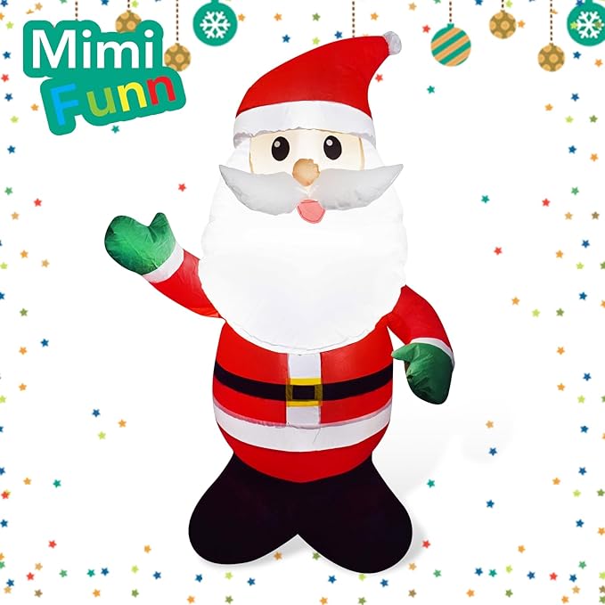 Mimi Funn 4FT Christmas Inflatable Santa Claus Raises his Hand, Blow up Lighted Santa Claus Yard Decoration Suitable for Christmas Indoor Outdoor Xmas Yard Party Holiday Garden Decor
