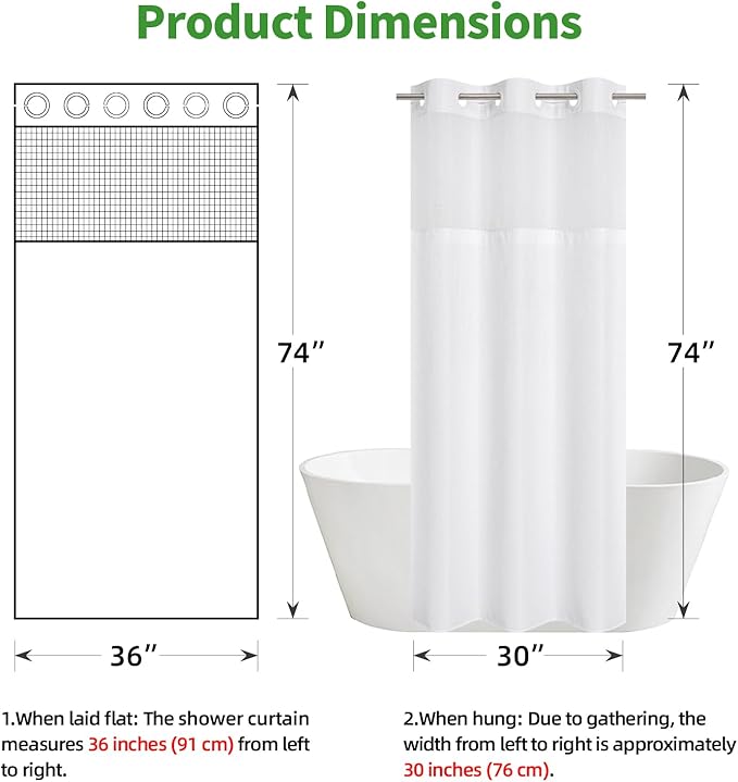 Stall No Hook Shower Curtain with Snap-in Fabric Liner Set,Waffle Weave Shower Curtains for Bathroom,Hotel Luxury Decor Bathroom Curtain Set,Waterproof & Washable,White,36Wx74H