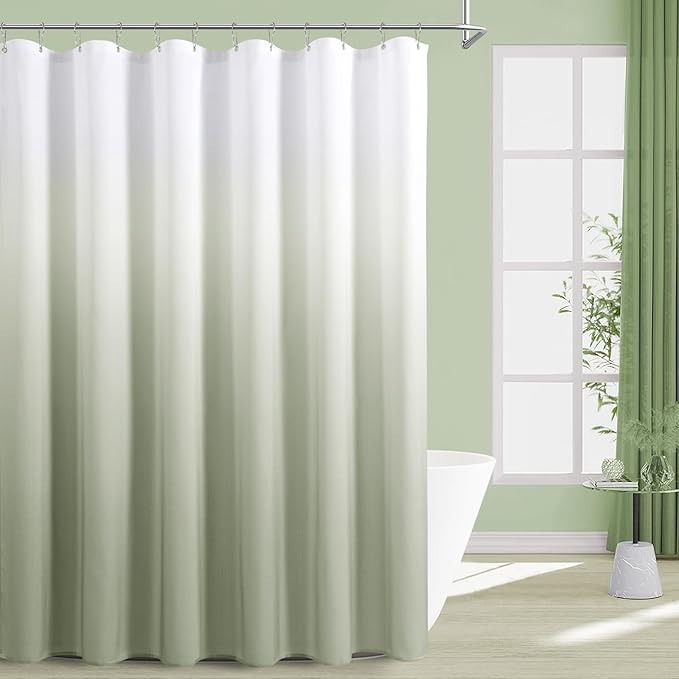 Sage Green Shower Curtains for Bathroom, Ombre Textured Fabric Shower Curtain Set, Hotel Spa Luxury with 12 Hooks, Machine Washable, Decorative Bathroom Curtain 72 x 72