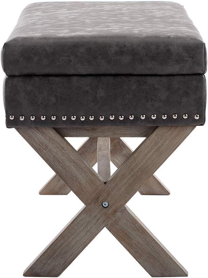 chairus PU Leather Upholstered Storage Entryway Bench, 36 inch Bedroom Bench Seat with X-Shaped Wood Legs for Living Room, Foyer or Hallway - Gray