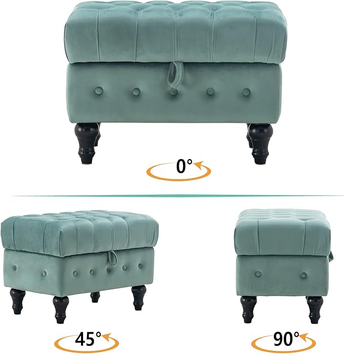 Artechworks Rectangular Storage Coffee Table Ottoman,Button Tufted Velet Upholstery Footstool Bedroom Ottoman for Living Room, Home Office, Space-Saving Storage Toy Box Stool, Light Blue