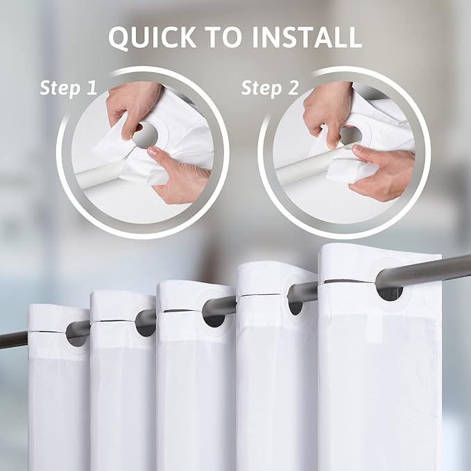 Furlinic No Hook Long Shower Curtain 78 Length,Soft Polyester Fabric Wahable Shower Curtain Liner,Modern Hotel Spa Style Bathroom Curtains with 10 Plastic Built-in Grommets,White 72x78 Inch