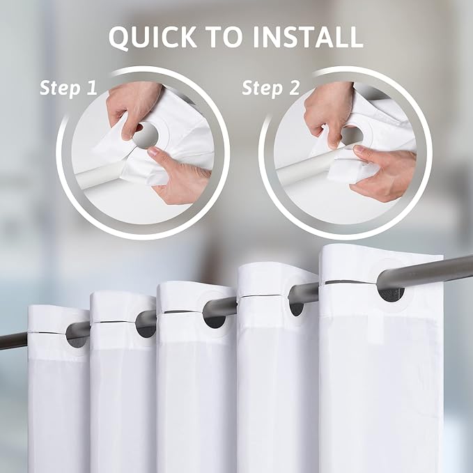 Furlinic No Hook Extra Long Shower Curtain 84 Length,Polyester Fabric Bathroom Curtains with 10 Plastic Split Grommets,Modern Hotel Style Waterproof White Shower Curtains,72x84.