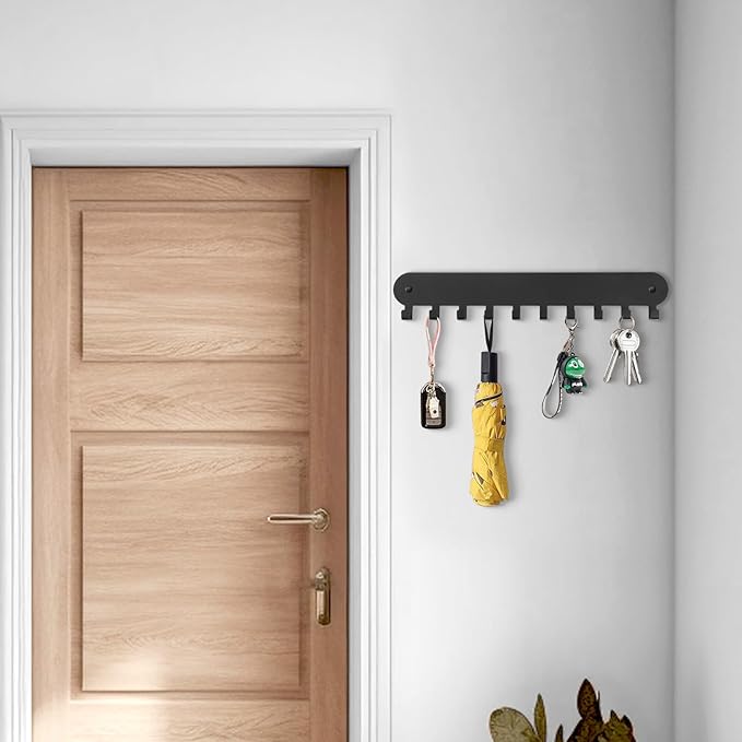 2 Pack Key Holder for Wall,Key Hooks with 10 Hooks,Key Holder Wall Mount Self Adhesive, Key Rack for Wall No Drill for Living Room, Kitchen, Bathroom, Garage (Black)