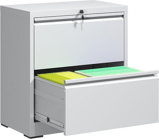 2 Drawer Lateral File Cabinet with Lock, Filing Cabinets for Home Office, Storage Cabinets for Hanging Files Letter/Legal/F4/A4, Require Assembly(White)