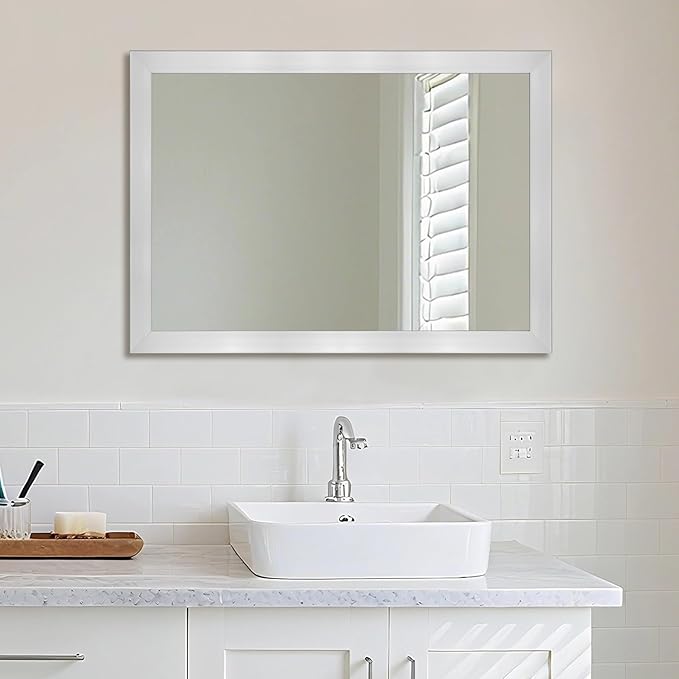 Ruomeng Bathroom Mirror 24" x 36" Rectangular Wall Mirror for Over Sink Feamed Mirror for Entryway, Bedroom, Living Room, Nickel
