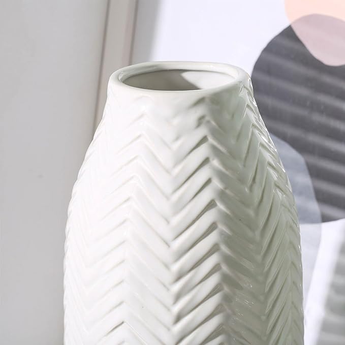 hjn White Vase for Flowers Ceramic Vase for Decor, Modern Decorative Tall Vases for Your Kitchen/Office/Living Room/Bookshelf/Mantel - White Texture(Medium