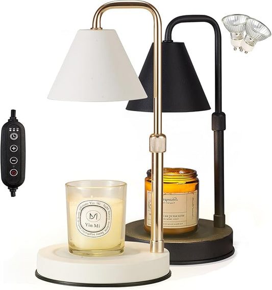 Candle Warmer Lamp with Timer,Adjustable Height Dimmable Candle Lamp,Electric Candle Warmer Lamp with 2 Bulbs,Candle Wax Warmer Compatible with Large Jar Candles,Gifts for Mom,White