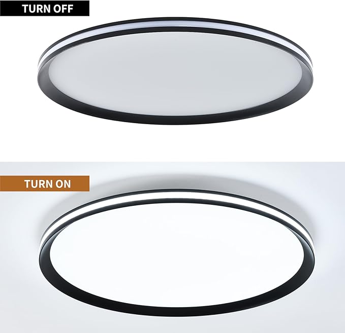 Dimmable Metal LED Ceiling Lights Fixtures,Slim, Edge Lit - 20" Full Spectrum Smart Round Ceiling Lamps,3000-6500K Modern Ultra Thin Low Profile Light Fixture for Bedroom & Living Room (Black,45W)