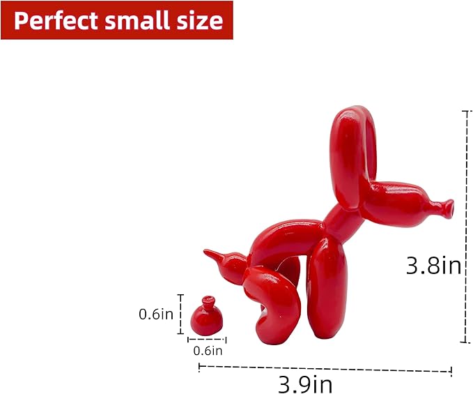 Balloon Dog Mini Poop Dog Decoration Desktop in Living Room Art Animal Small Statue,Bookshelf Decor(Red)