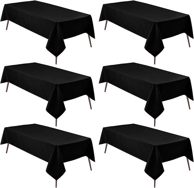Hiasan 6 Pack Black Tablecloth 54 x 80 Inch, Rectangle 4 Feet Table Cloth - Waterproof and Wrinklr Resistant Washable Polyester Fabric Table Cloth for Dining Room and Outdoor Use