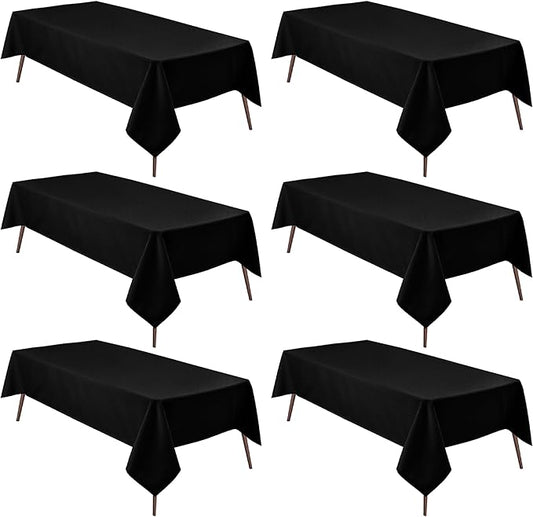 Hiasan 6 Pack Black Tablecloth 54 x 80 Inch, Rectangle 4 Feet Table Cloth - Waterproof and Wrinklr Resistant Washable Polyester Fabric Table Cloth for Dining Room and Outdoor Use